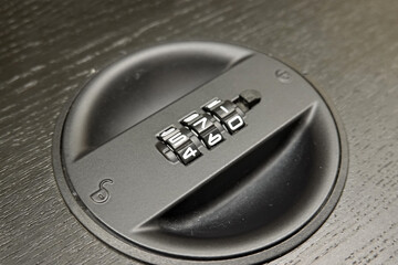 Close-up of a combination dial on a file cabinet. combination lock on the safe closeup 