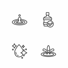 Set line Water drop, and Big bottle with clean water icon. Vector