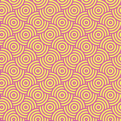 Japanese pattern pink stripes on yellow background, Wave pattern Japanese retro style, Cloth pattern in red and yellow curve line, Abstract wave pattern on red and yellow color