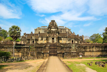 Ancient Khmer Architecture Cambodia Famous Landmark. Prasat Angkor (Nokor) Wat Temple Complex, Siem...
