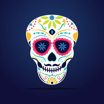 Sugar skull used in traditional Mexican Dia de los Muertos celebration. Flat design style. 