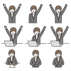 スーツ姿の若い女性 ビジネスウーマン 表情セット