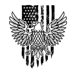 Eagle on american flag background. Design element for logo, emblem, sign, poster, t shirt. Vector illustration