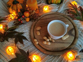 A cup of coffee, Fall Decor, Autumn Decorations, Pumpkins	