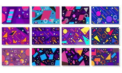 stock illustration set collection memphis seamless pattern geometric background elements retro style