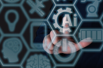 The finger clicks on the artificial intelligence icon.