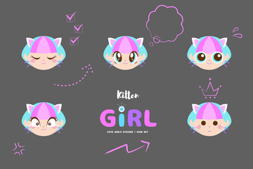 kitten girl vector illustration.