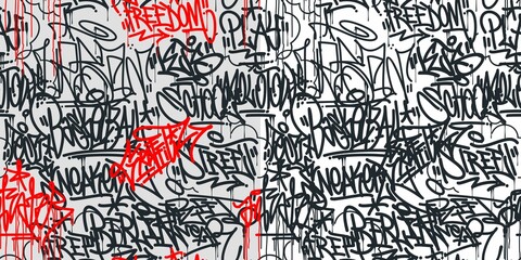 Two Seamless Abstract Hip Hop Street Art Graffiti Style Urban Calligraphy Vector Illustration Background Art - obrazy, fototapety, plakaty
