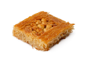 Close up of Turkish dessert baklava isolated on white