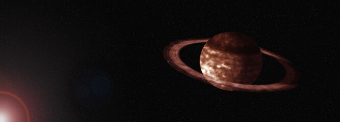 space banner with planet. image of saturn background. Saturn with rings illuminated by a star  © lili
