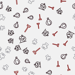 Set line Home cleaning service, Garbage bag, Drying clothes and Mop on seamless pattern. Vector