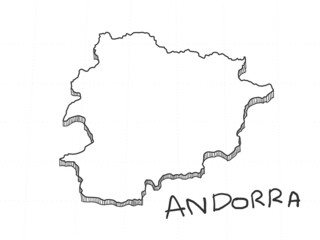 Hand Drawn of Andorra 3D Map on White Background.