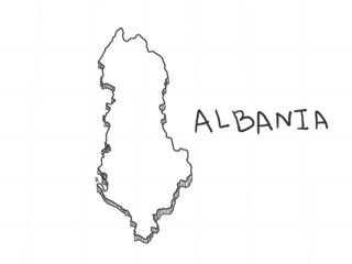 Hand Drawn of Albania 3D Map on White Background.