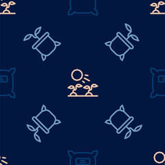 Set line Pack full of seeds, Plant in pot and sprouts grow the sun on seamless pattern. Vector