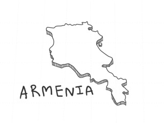 Hand Drawn of Armenia 3D Map on White Background.