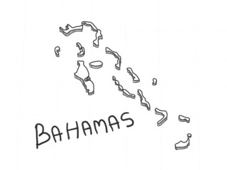 Hand Drawn of Bahamas 3D Map on White Background.