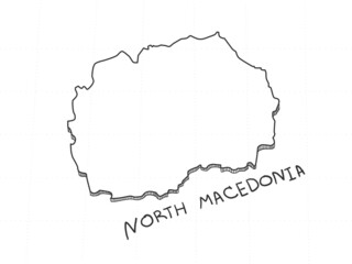 Hand Drawn of North Macedonia 3D Map on White Background.