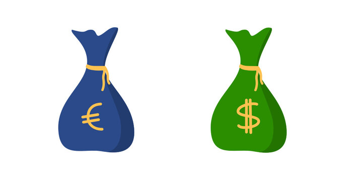 Money bag with cash flat icon