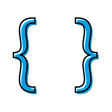 Curly brackets icon. Blue elements. Freehand art design. Math symbol. Flat style. Vector illustration. Stock image. 