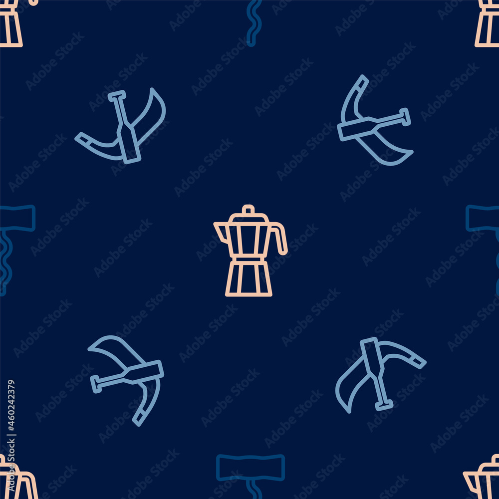 Canvas Prints Set line Wine corkscrew, Gondola boat and Coffee maker moca pot on seamless pattern. Vector