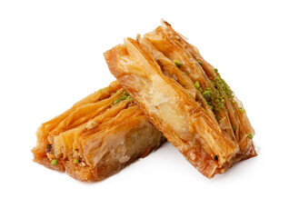 Close up of Turkish dessert baklava isolated on white