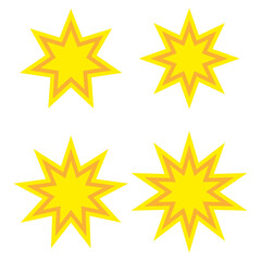 Different yellow boom icon. Comic sign. Communication concept. Comics art design. Vector illustration. Stock image.