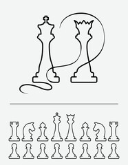 Vector illustration. Chess. Linear chess pieces. 