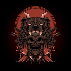 skull and bear head Illustration premium vector