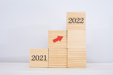 Wood block stacking as step stair. Ladder career path concept for business growth success process...