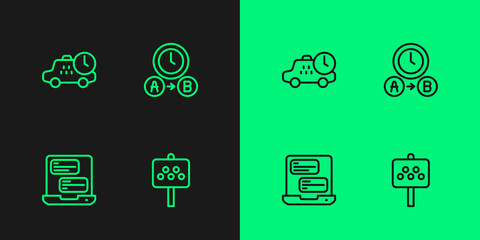 Set line Road sign for a taxi stand, Taxi mobile app, waiting time and icon. Vector