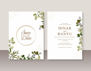 Fototapeta na wymiar Wedding invitation template with watercolor foliage