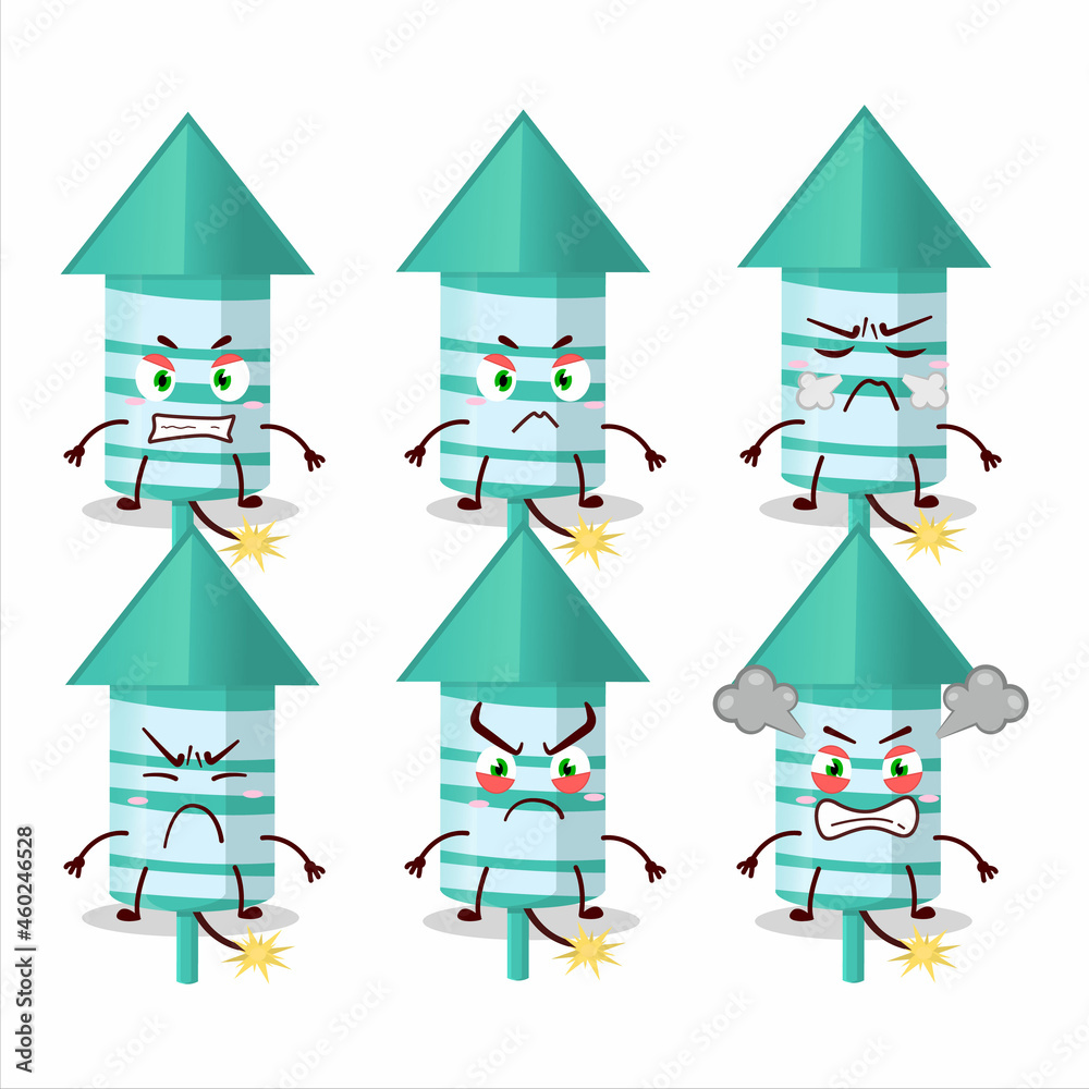 Wall mural Rocket firework green cartoon character with various angry expressions