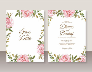 Beautiful wedding invitation with rose watercolor painting