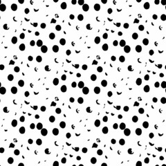 Vector Round Brush Seamless Pattern Grange Circle. Dot Spot Minimalist Geometric Design in Black Color with Dots and Spots. Modern Grung Collage Background for kids fabric