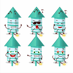 An image of rocket firework green dancer cartoon character enjoying the music