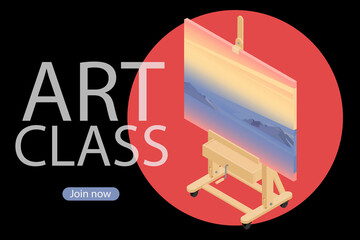 Painting at art school. Art class join now. Isometric view. Vector
