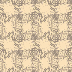Nude Color Vector Plaid Seamless Pattern Pastel Background. Brown and Beige Minimal Trendy Colors. Check Brush Hand Painted elements of Design