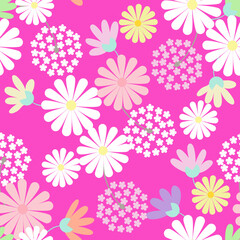 Fototapeta na wymiar White pink yellow daisy petal flower blossom vector seamless pattern