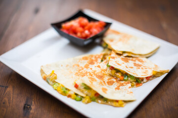 Quesadilla slices on a plate
