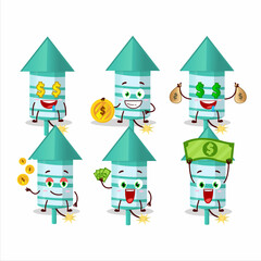 Rocket firework green cartoon character with cute emoticon bring money