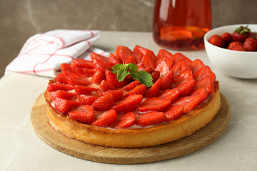 Concept of delicious food with strawberry tart