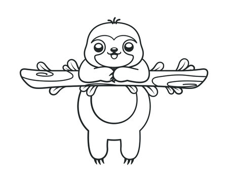 Cute sloth hanging on a branch line art outline clipart vector illustration. Animal mammal easy simple coloring book page activity worksheet for kids.
