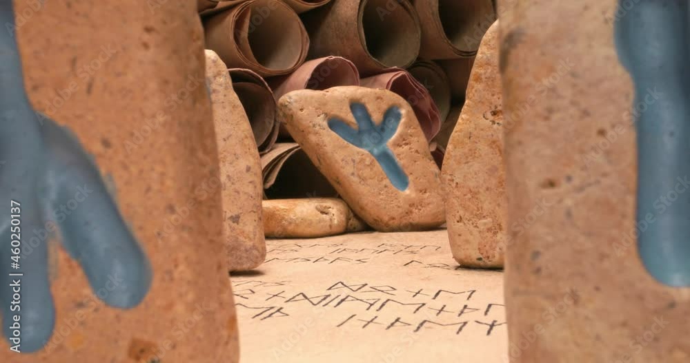 Poster divination by rune stones based on futhark alphabet. parallax effect.