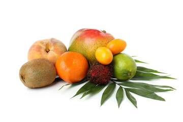 Ripe exotic fruits isolated on white background