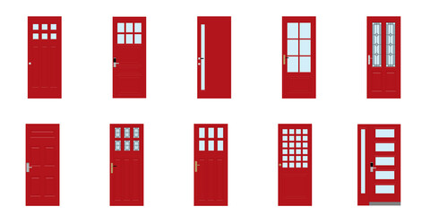 Naklejka premium Front doors to houses and buildings set in flat design style isolated
