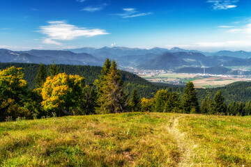 Colorful mountain landscape. View from hill Predna Magura on town Ruzomberok at Slovakia