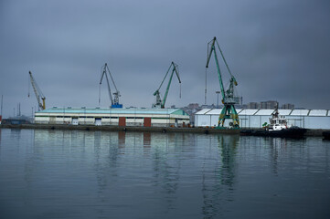 Fototapeta na wymiar cranes and industrial buildings in the port 