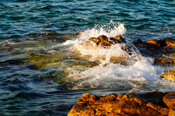 water hitting the rocks , the sea waves , the Adriatic Sea © Laslo