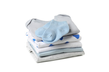 Stack of baby clothes isolated on background