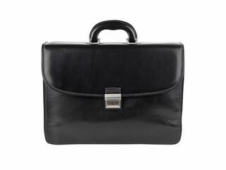 Business bag or case in black leather. Isolated on white background